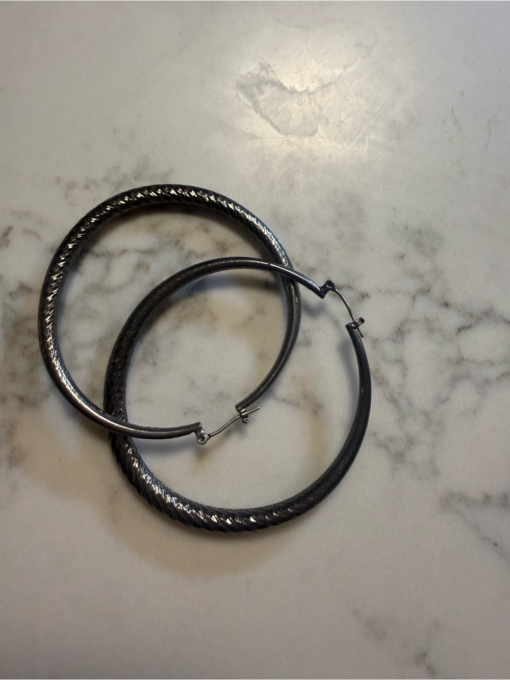 Black Textured Hoop Earrings - Women Jewelry